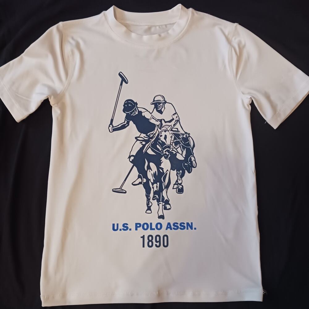U.S Polo Assn. Polyester Shirt With Graphic Print White Boys Size S (6-7)